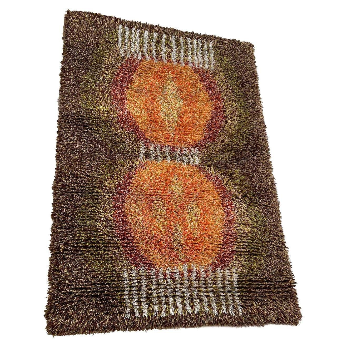 Original Abstract Scandinavian High Pile Abstract Rya Rug Carpet, Finland, 1960s