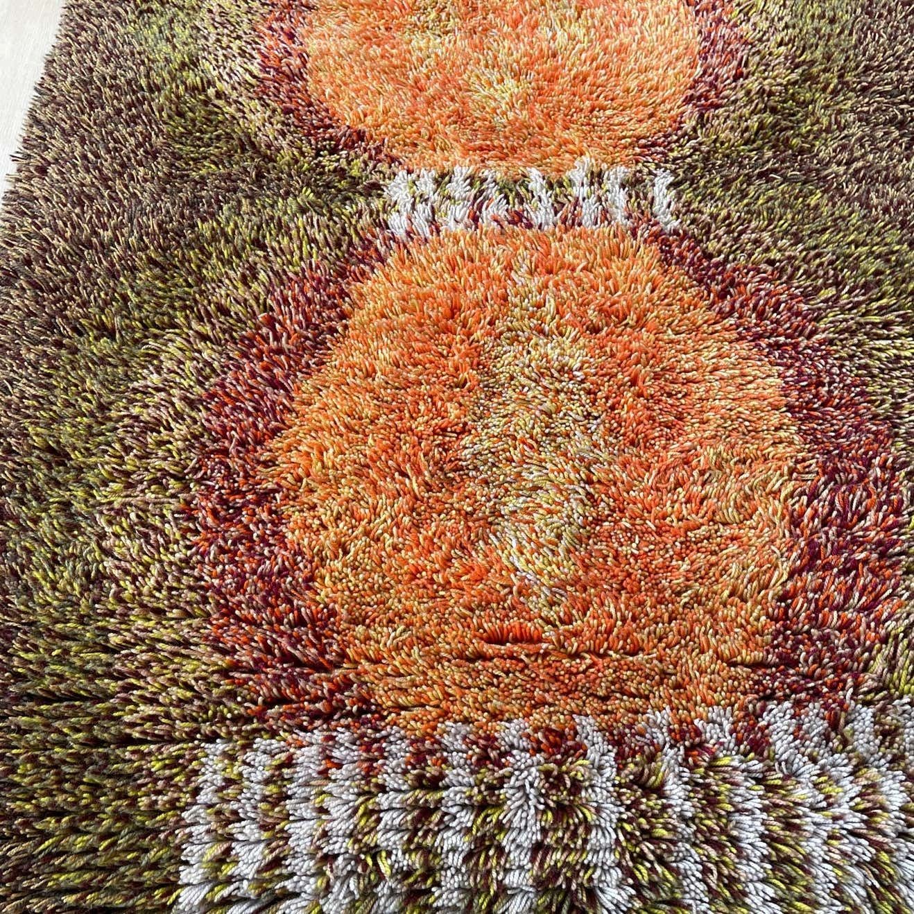 Original Abstract Scandinavian High Pile Abstract Rya Rug Carpet, Finland, 1960s photo vintage