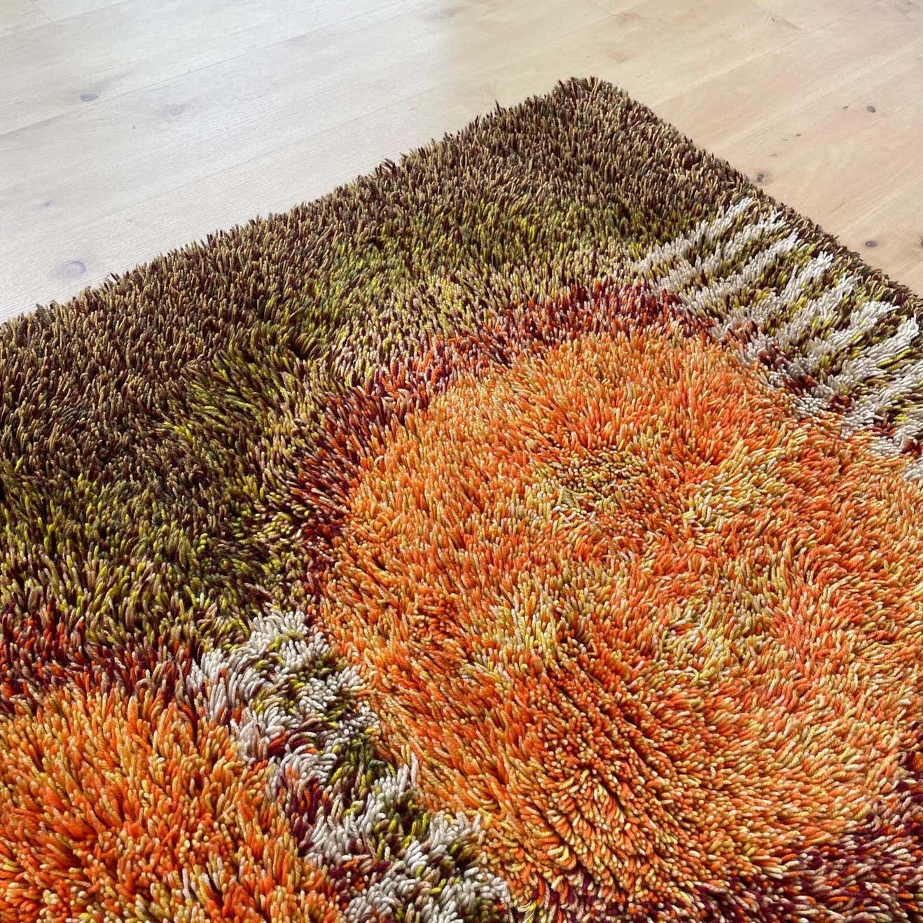 photo buy Original Abstract Scandinavian High Pile Abstract Rya Rug Carpet, Finland, 1960s