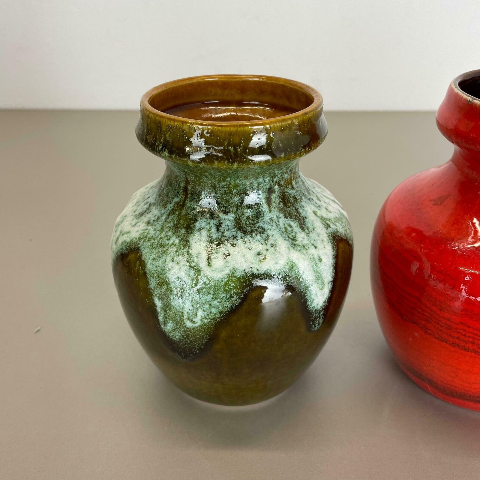 Set Of 3 Multi Color Fat Lava Op Art Pottery Vase Made Bay Ceramics, Germany photo vinterior