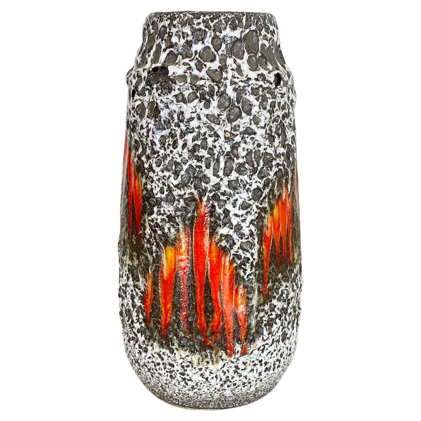 Extraordinary Lora Zig Zag Pottery Fat Lava Vase By Scheurich, Germany, 1970s