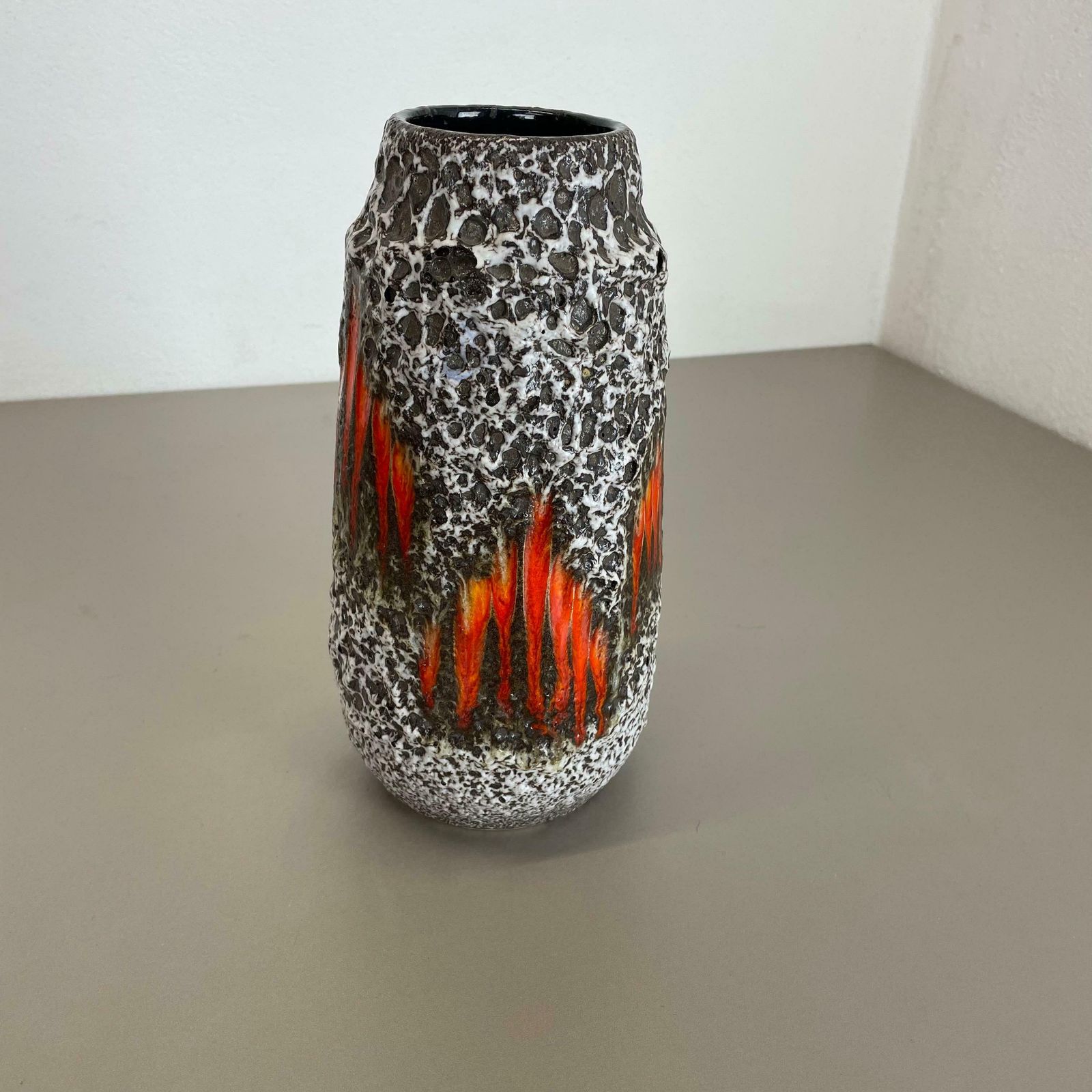 Extraordinary Lora Zig Zag Pottery Fat Lava Vase By Scheurich, Germany, 1970s photo for sale