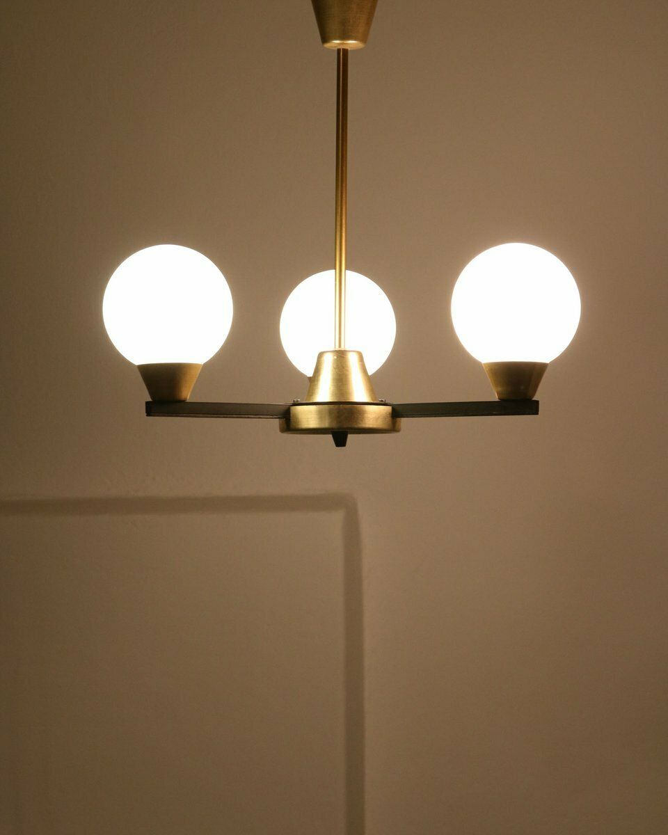 Vintage Italian Chandelier In Metal And Opaline Glass photo Lighting