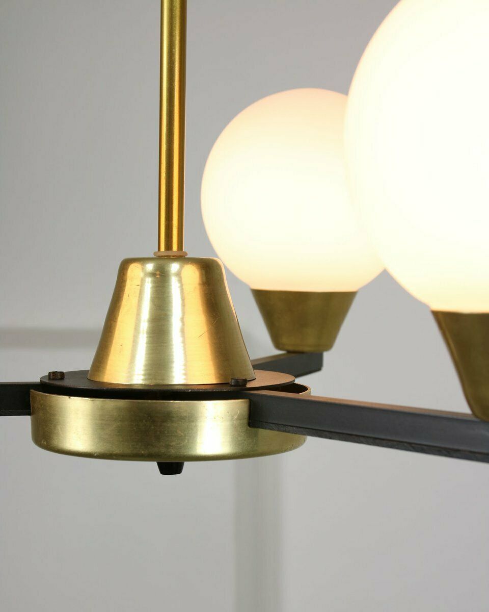 Vintage Italian Chandelier In Metal And Opaline Glass photo vinterior