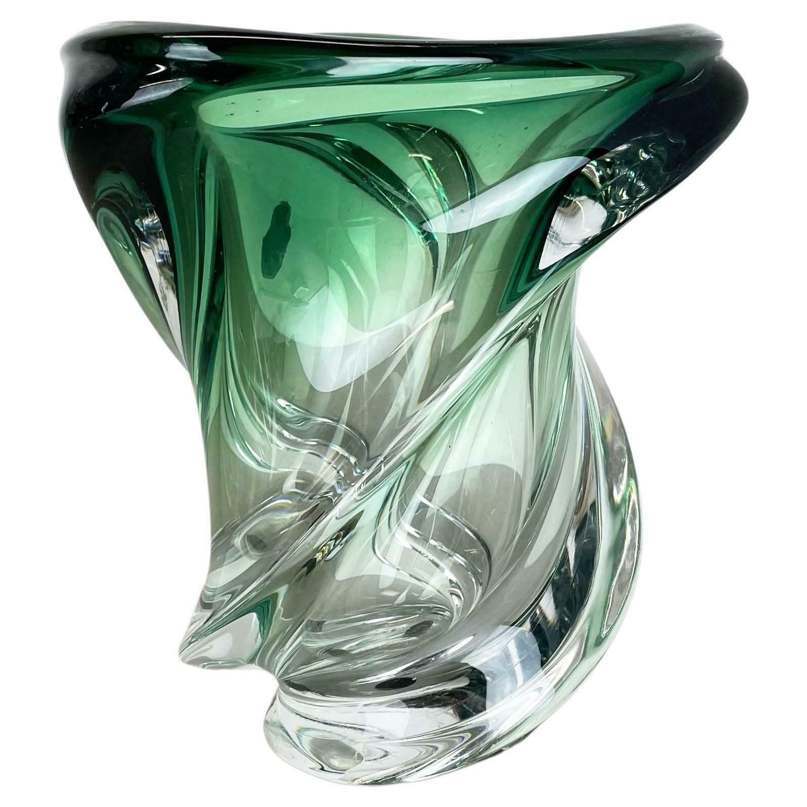 Heavy 5,1kg Crystal Wave Glass Vase Object By Val Saint Lambert Belgium 1960s