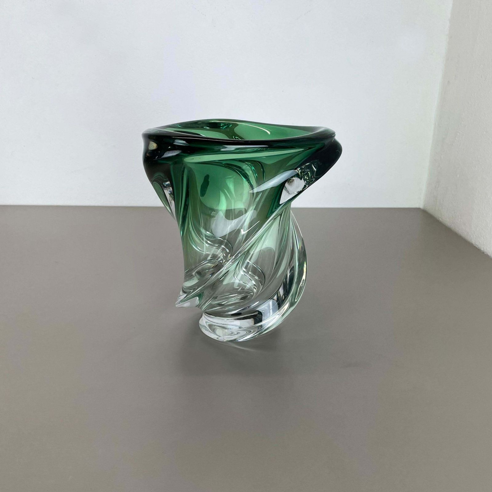 Heavy 5,1kg Crystal Wave Glass Vase Object By Val Saint Lambert Belgium 1960s photo for sale