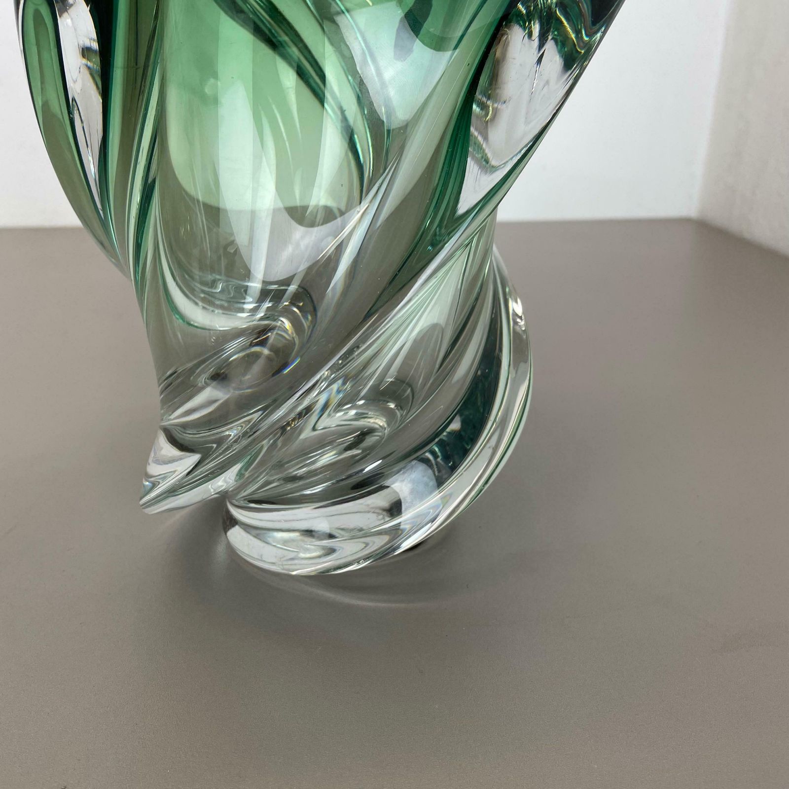 Home Decor Heavy 5,1kg Crystal Wave Glass Vase Object By Val Saint Lambert Belgium 1960s photo