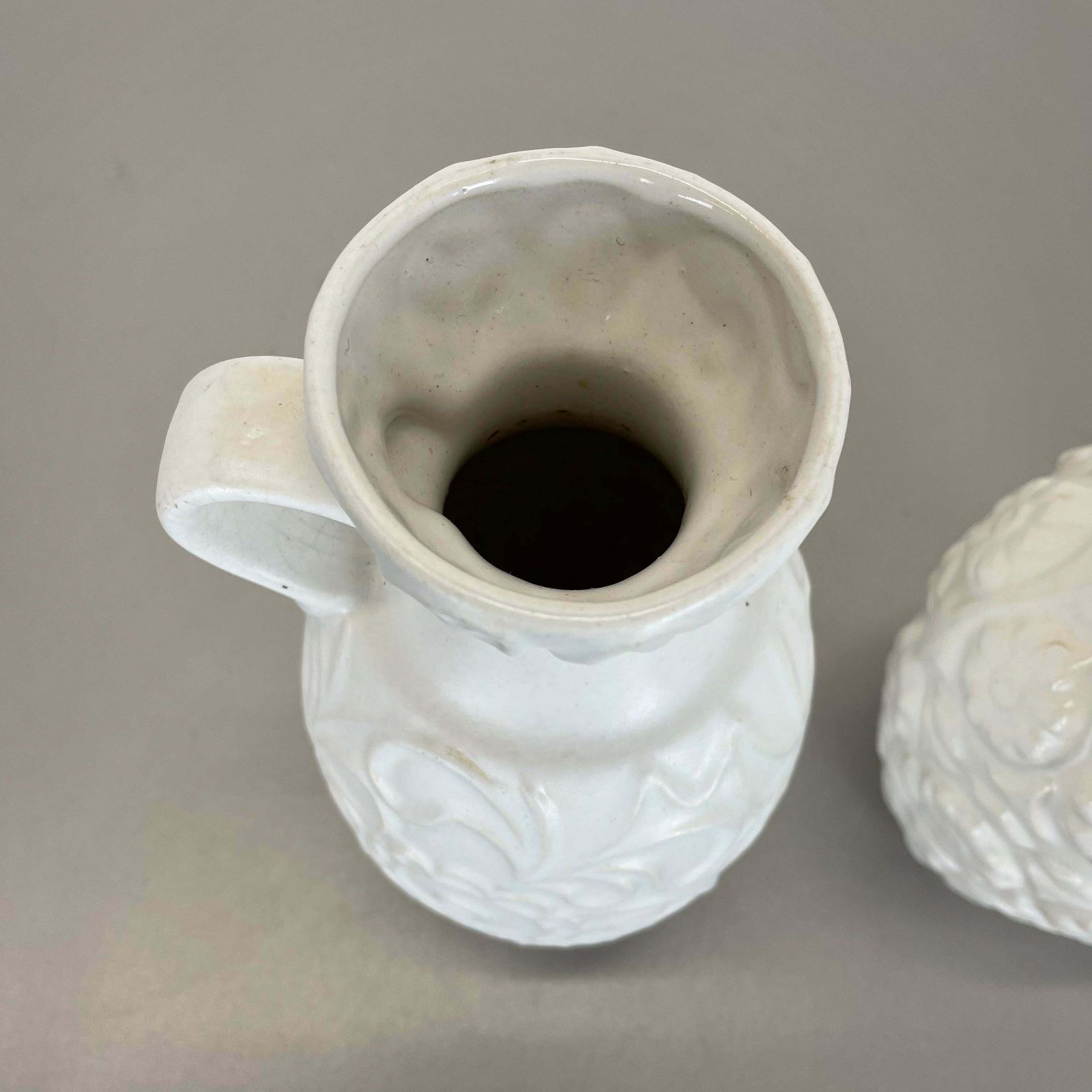 photo furniture Set Of 2 White Floral Fat Lava Op Art Pottery Vase Made Bay Ceramics, Germany