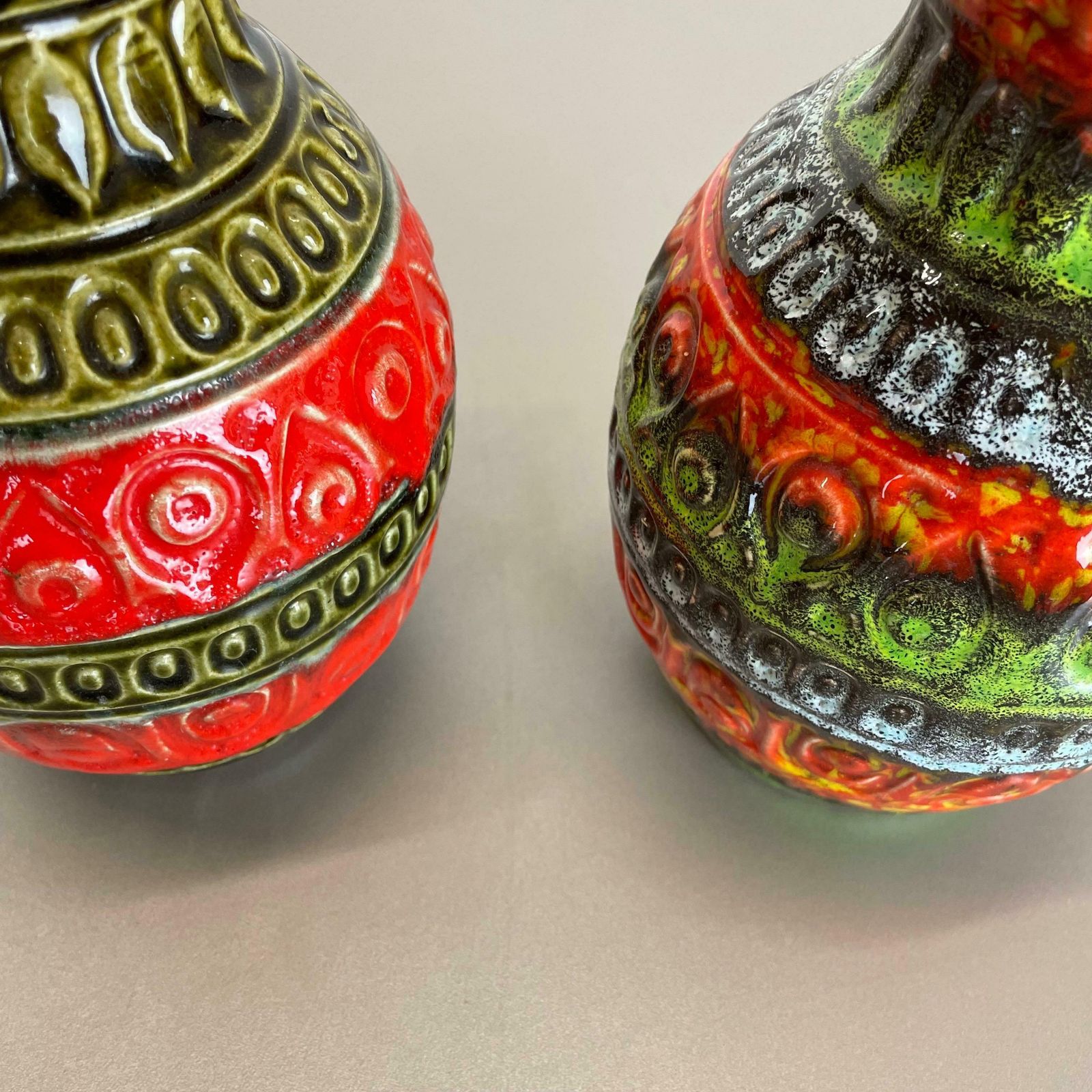 Set Of 2 Multi Color Fat Lava Op Art Pottery Vase By Bay Ceramics Germany, 1970s photo vintage