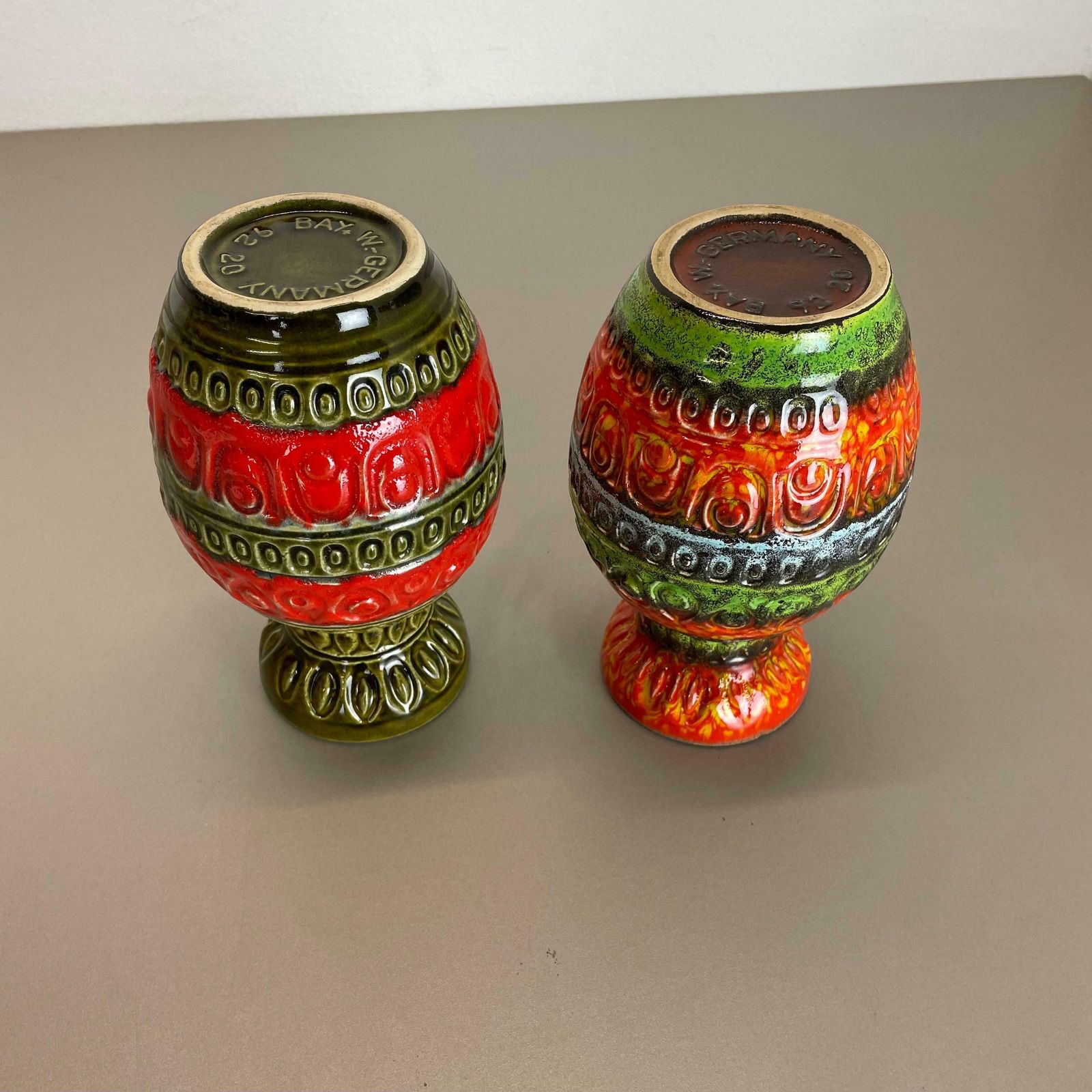 photo vintage Set Of 2 Multi Color Fat Lava Op Art Pottery Vase By Bay Ceramics Germany, 1970s