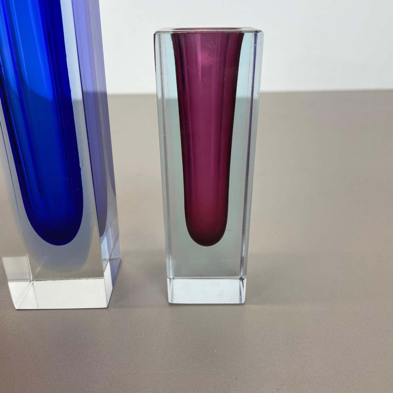 Rare Set Of 3 Multicolor Faceted Murano Glass Sommerso Cube Vases, Italy, 1970s photo buy