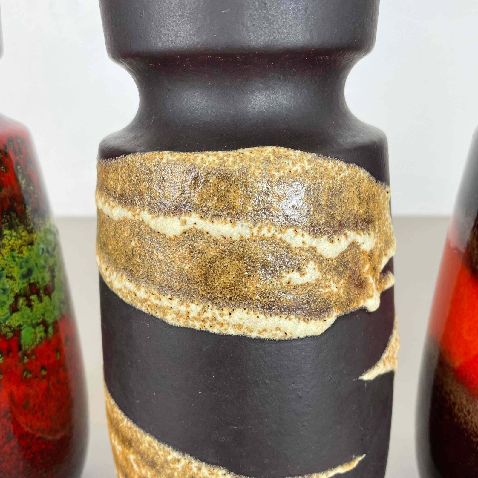photo for sale Set Of Four Vintage Pottery Fat Lava Vases Made By Scheurich, Germany, 1970s