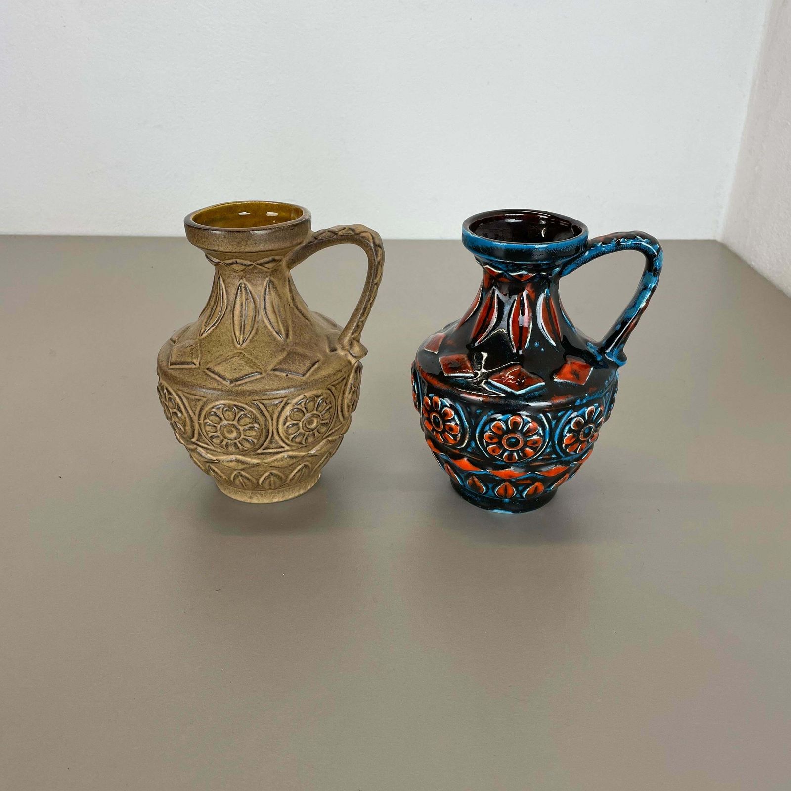 Set Of 2 Multi Colour Fat Lava Op Art Pottery Vase By Bay Ceramics Germany 1960s photo furniture