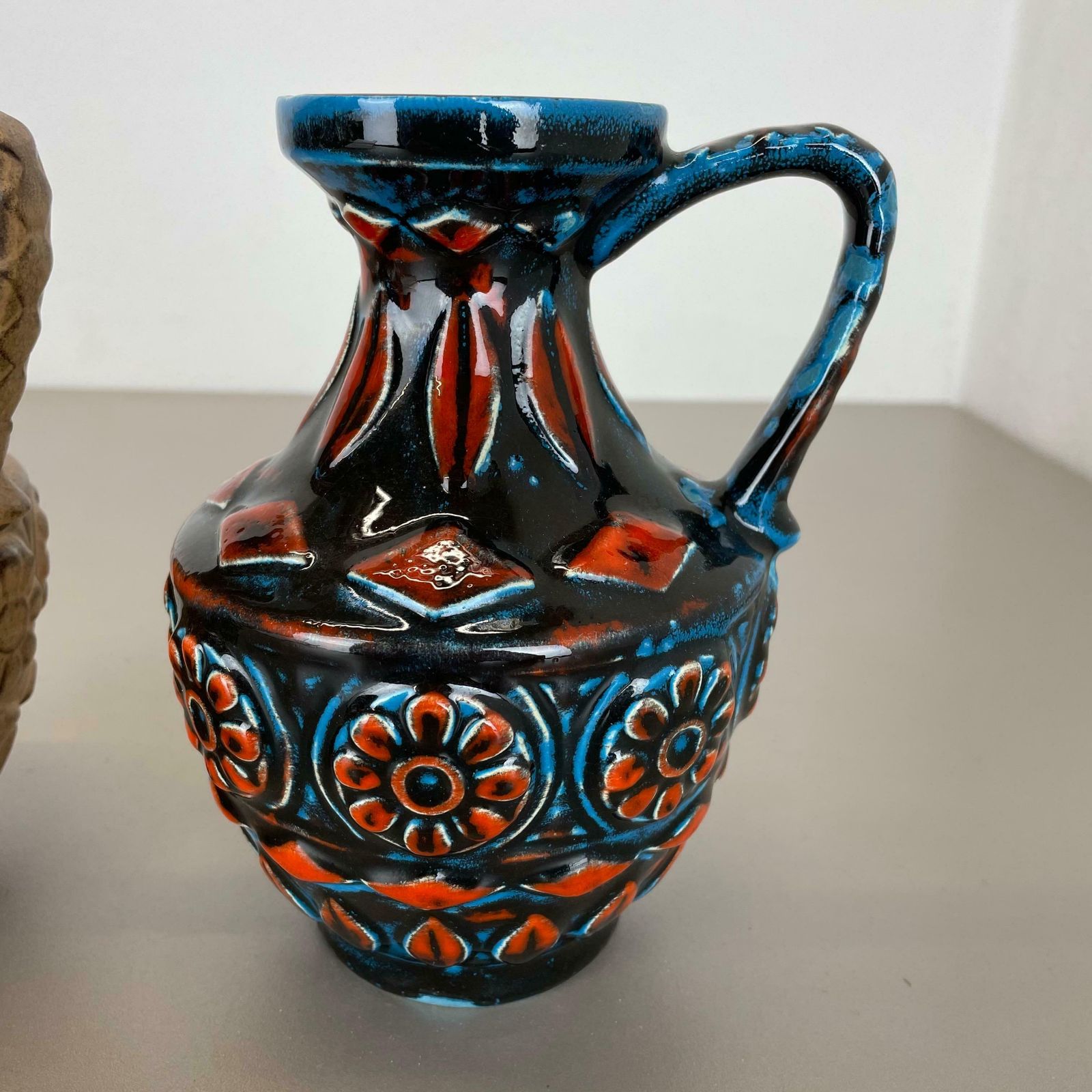 Set Of 2 Multi Colour Fat Lava Op Art Pottery Vase By Bay Ceramics Germany 1960s photo vintage