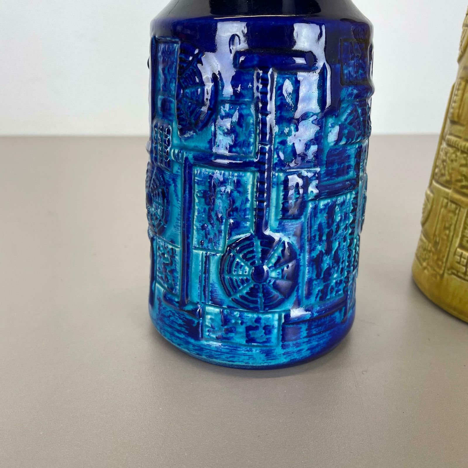 Set Of 2 Multi Colour Fat Lava Op Art Pottery Vase By Bay Ceramics Germany 1970s photo vinterior