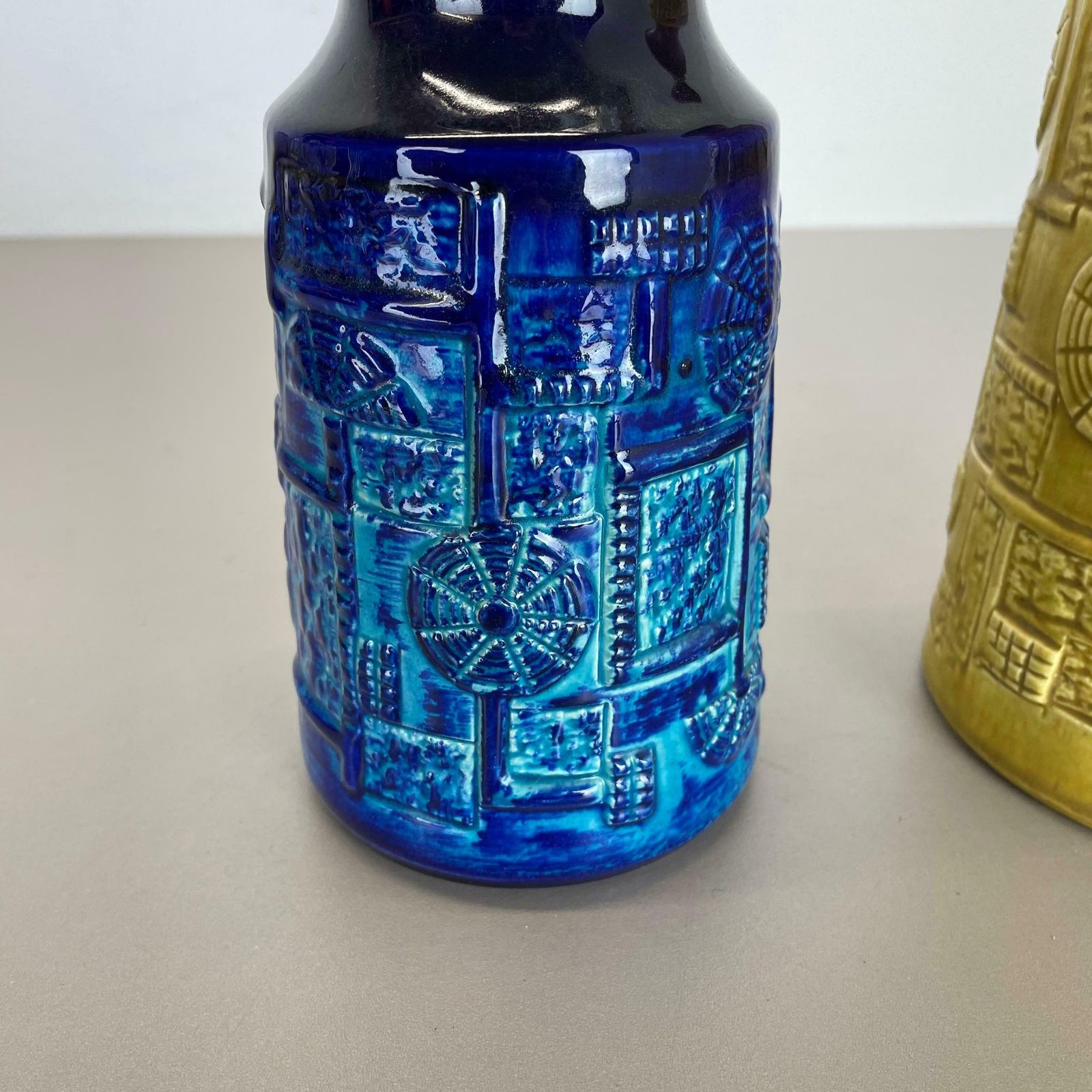 Set Of 2 Multi Colour Fat Lava Op Art Pottery Vase By Bay Ceramics Germany 1970s photo vintage