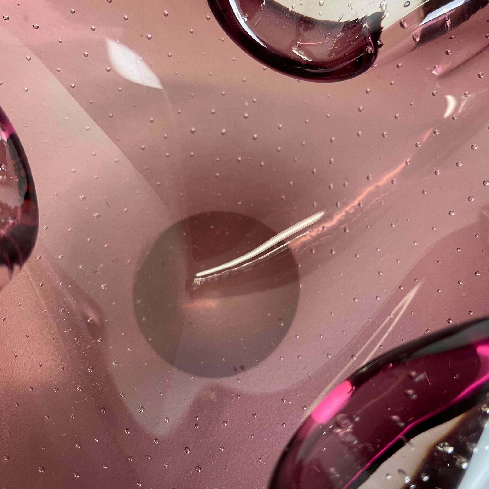 photo buy Large Pink Murano Bubble Glass Bowl Element Shell Ashtray Murano Italy 1970s