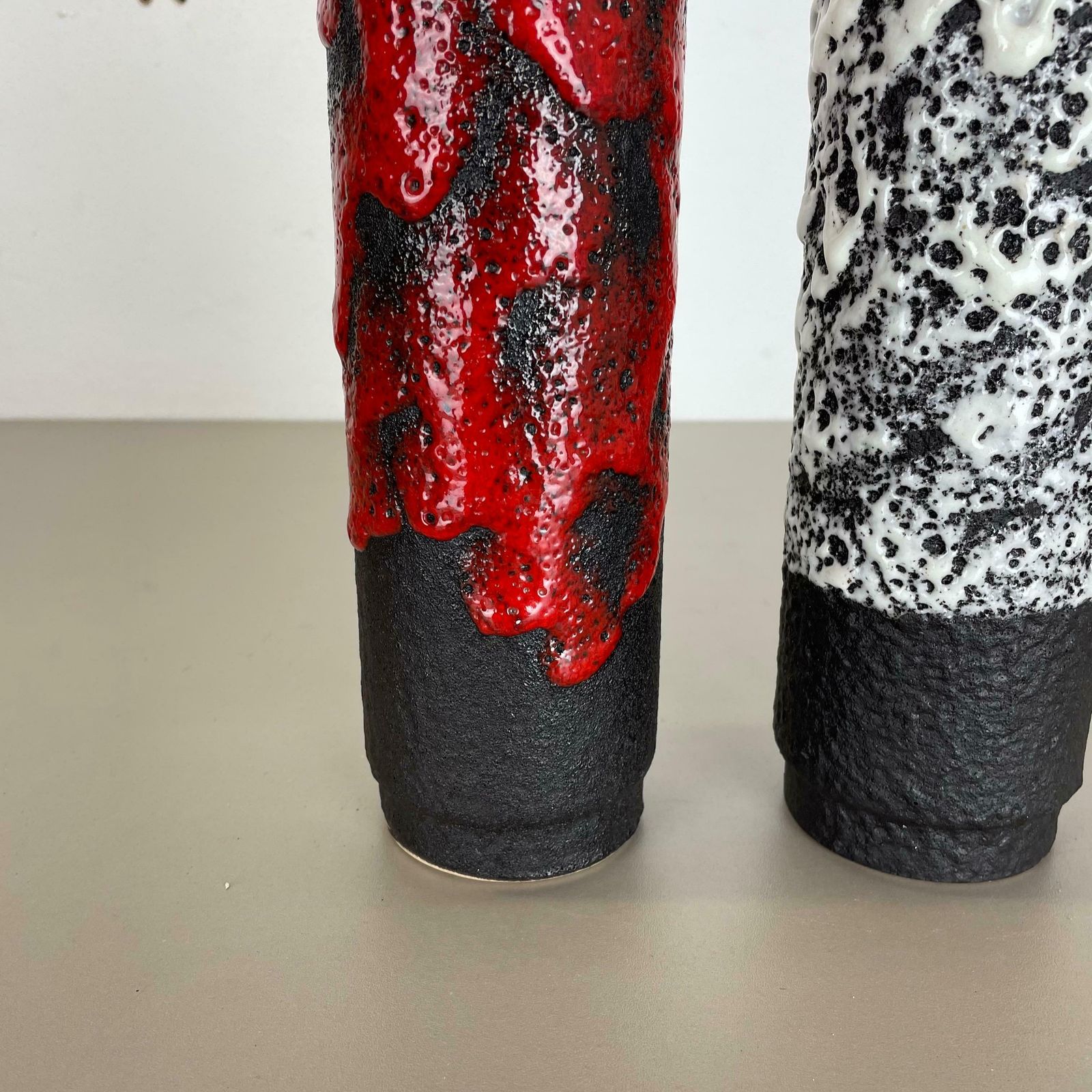 Set Of Two Pottery Fat Lava Vases Black Red White By Jopeko  Germany 1970s photo buy