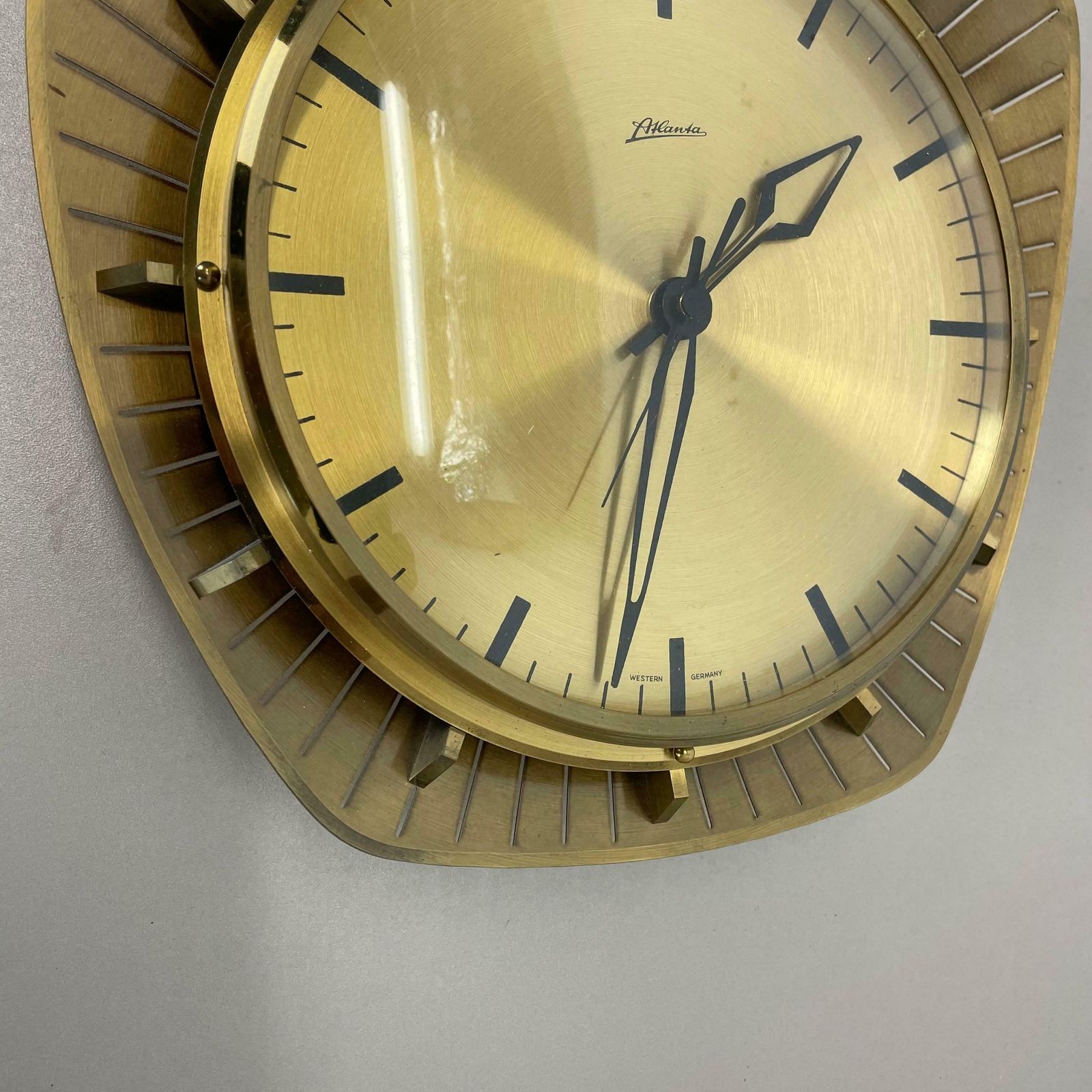 Vintage Hollywood Regency Brass Wall Clock Atlanta Kienzle Germany 1950s photo buy