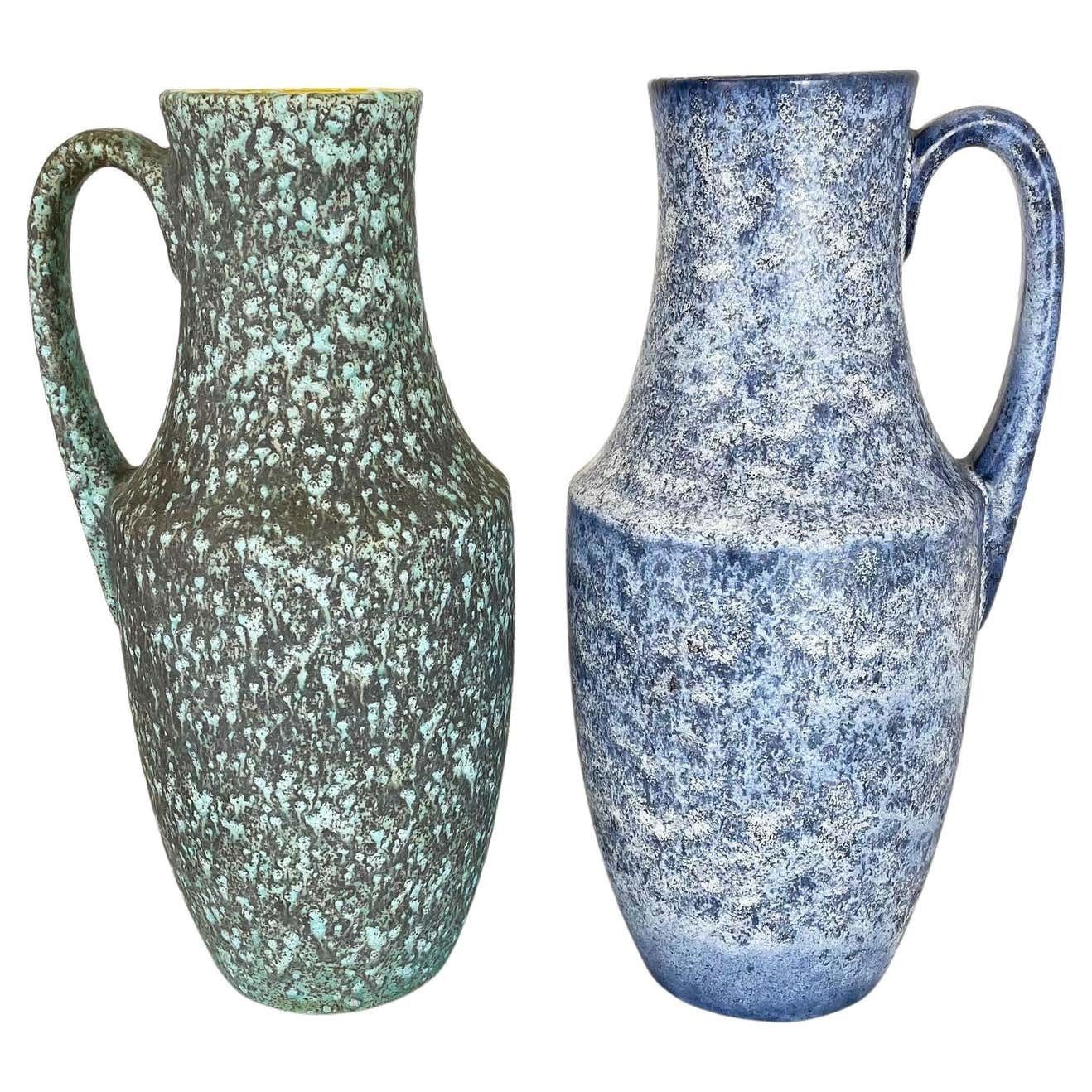 Set Of Two Pottery Fat Lava "Supercolor" Vases By Scheurich Germany Wgp
