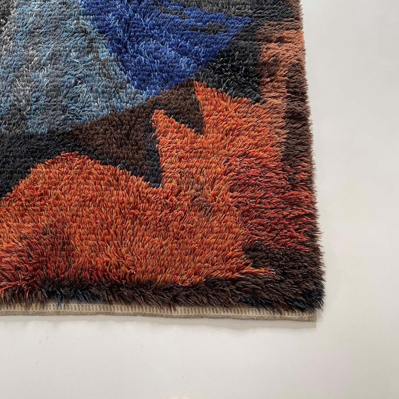 Abstract Scandinavian Multicolor High Pile Rya Rug Carpet, Sweden, 1960s photo Textiles