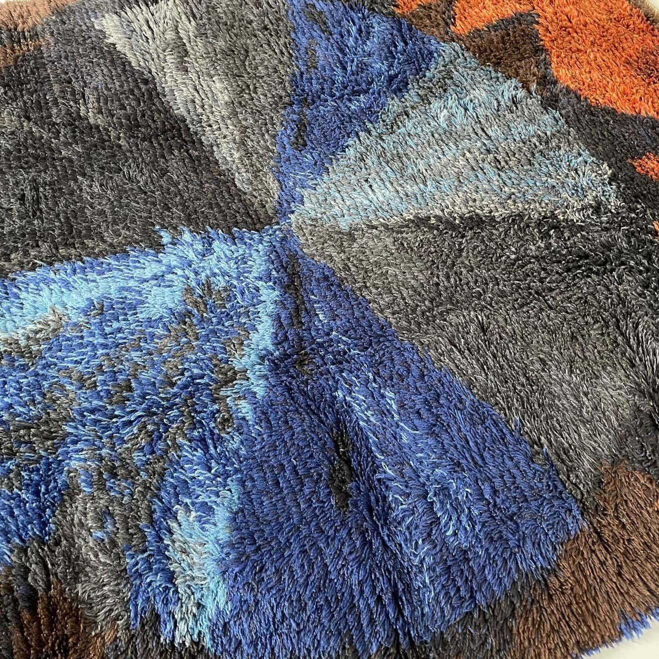 2032.0 Abstract Scandinavian Multicolor High Pile Rya Rug Carpet, Sweden, 1960s photo