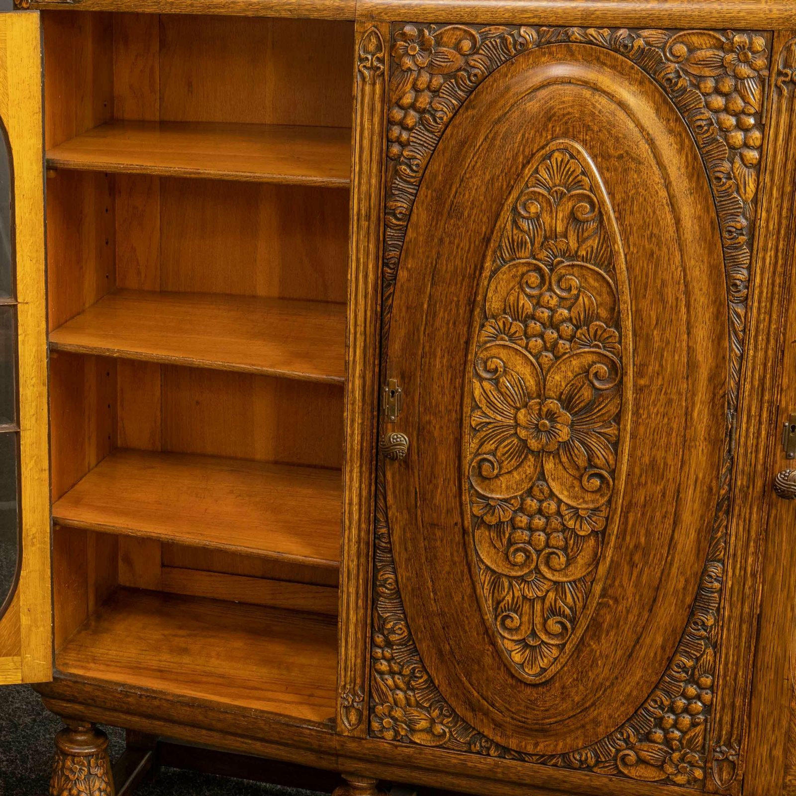 Early 20th Century Carved Oak Bookcase photo vintage
