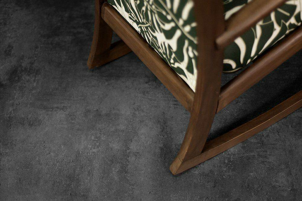 Danish Modern Rocking Chair In Wood And Monstera Leaf Pattern Fabric, 1960s photo vintage