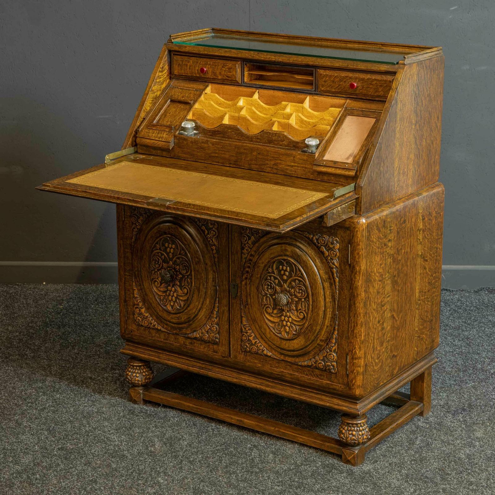 Early 20th Century Carved Oak Bureau photo furniture