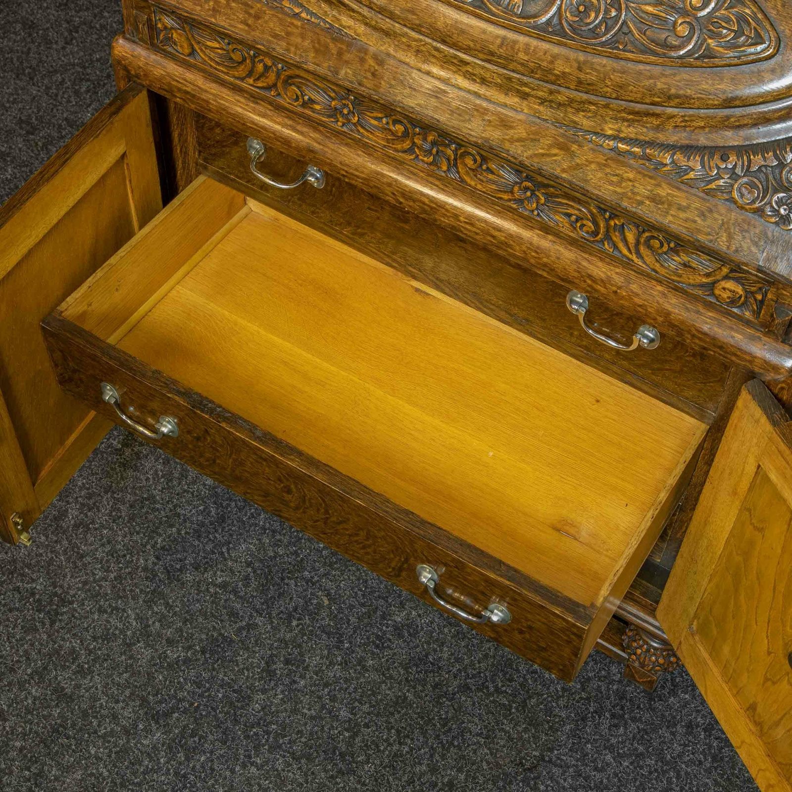 photo furniture Early 20th Century Carved Oak Bureau
