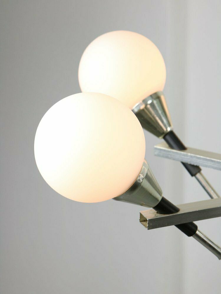 Space Age Italian Chandelier In Aluminum And Opaline Glass photo Lighting