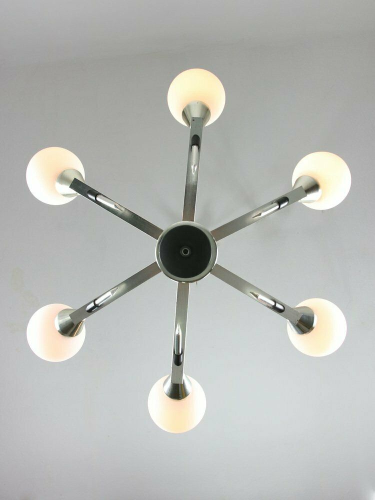 Space Age Italian Chandelier In Aluminum And Opaline Glass photo vintage