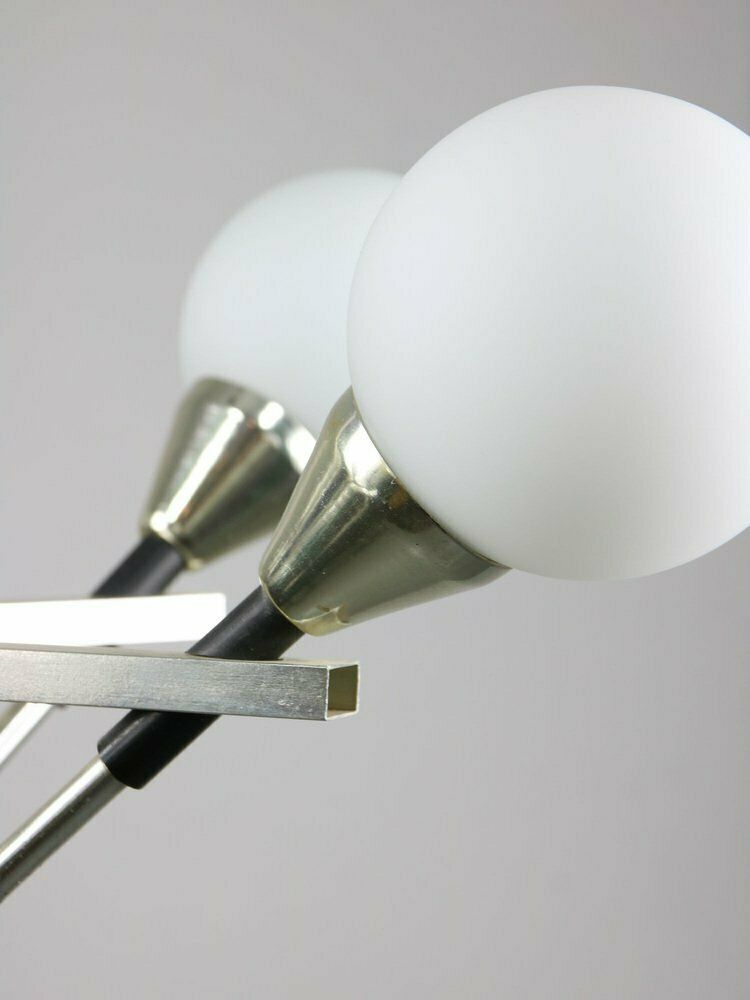 682.0 Space Age Italian Chandelier In Aluminum And Opaline Glass photo