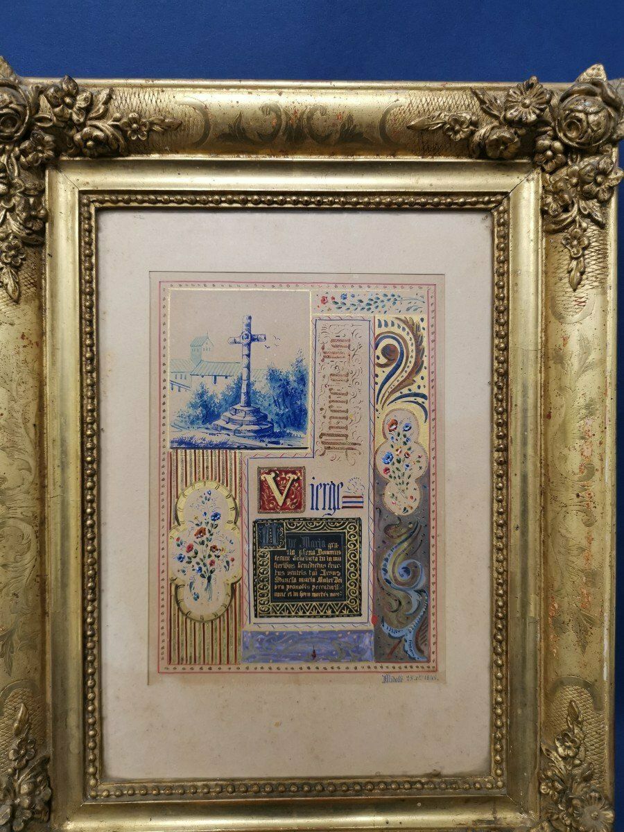 Jean Midolle (actif vers 1830-1850), calligraphe. Enluminure religieuse photo furniture