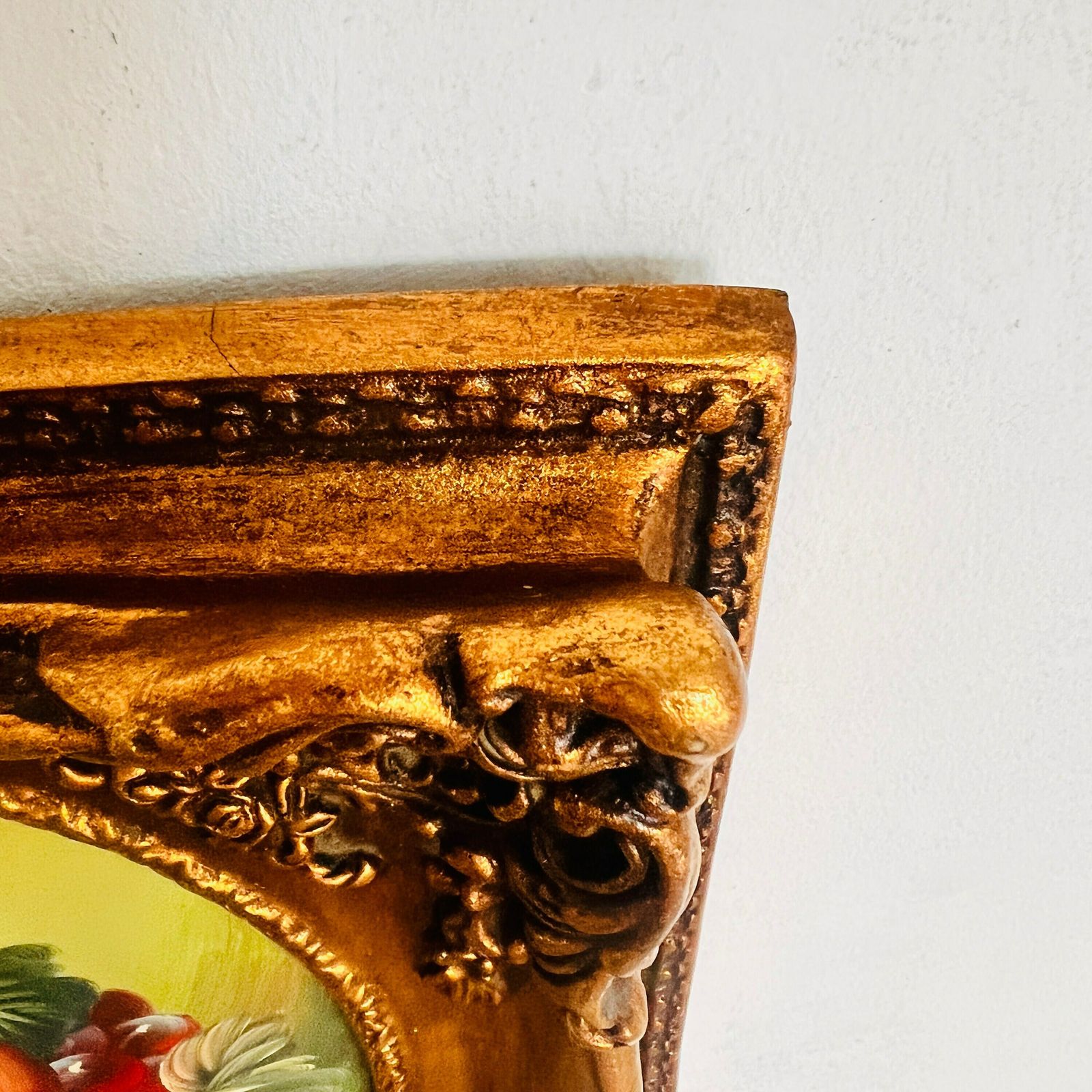 Gorgeous Old Hand Painting On Wood, Golden Frame, Home Decor, Wall Hanging, Interior Design photo vinterior