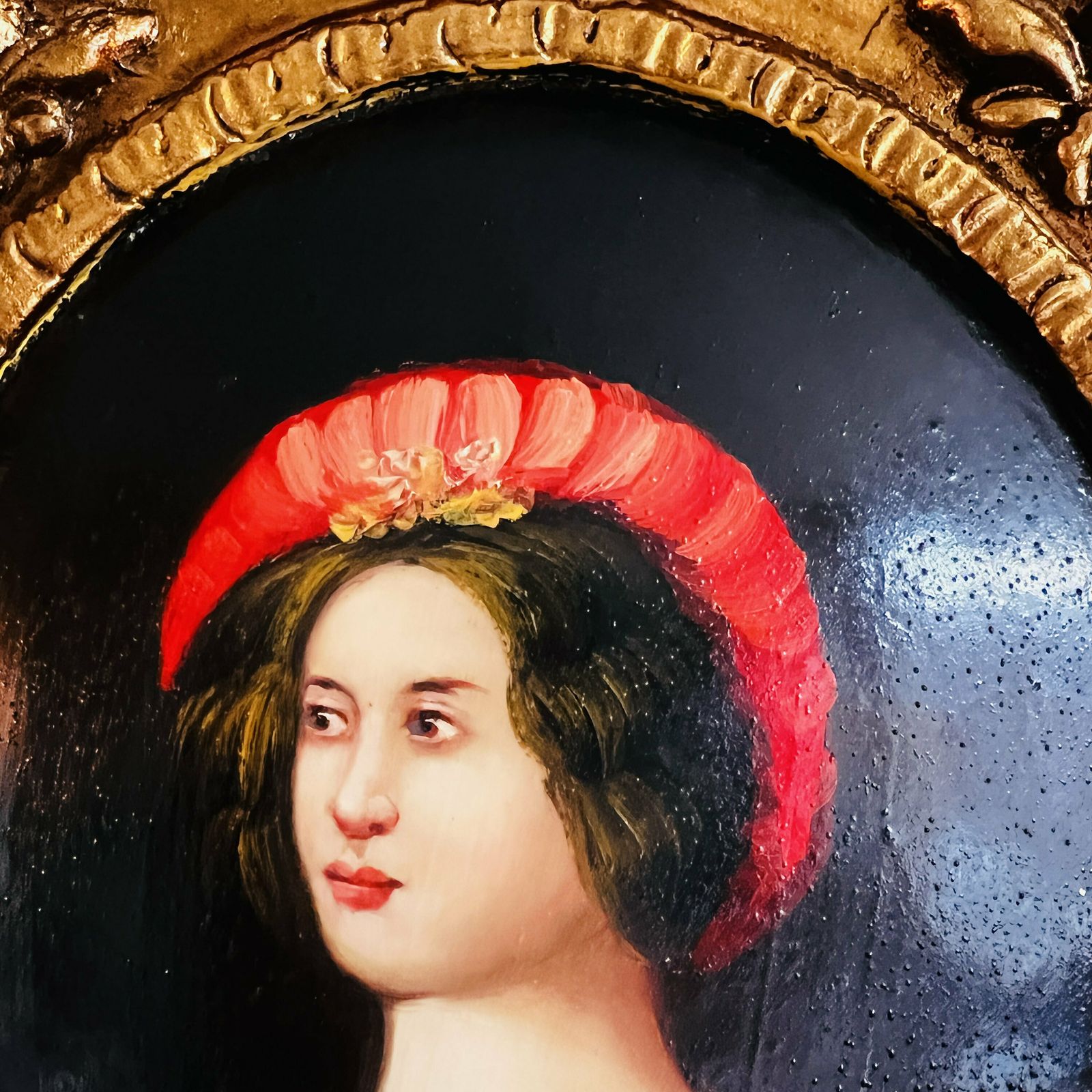 Gorgeous Lady Portrait, Old Painting On Wood, Golden Frame, Home Decor, Wall Hanging photo buy