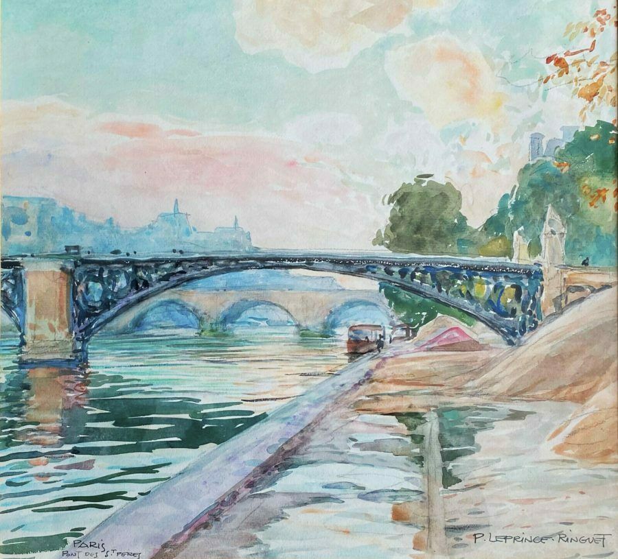 "Le Pont Des Saints Pères" à Paris  By Pierre Emile Le Prince Ringuet Around 1900 photo furniture
