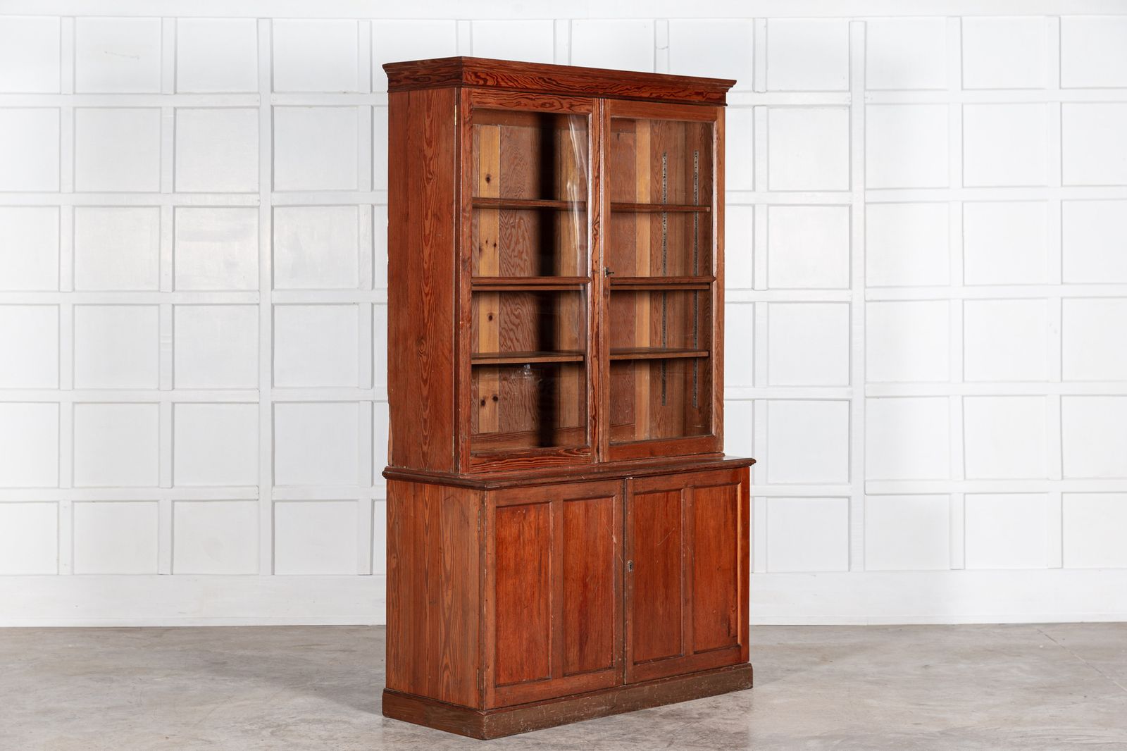 19thc English Glazed Pine Bookcase / Vitrine Cabinet photo 3422.0