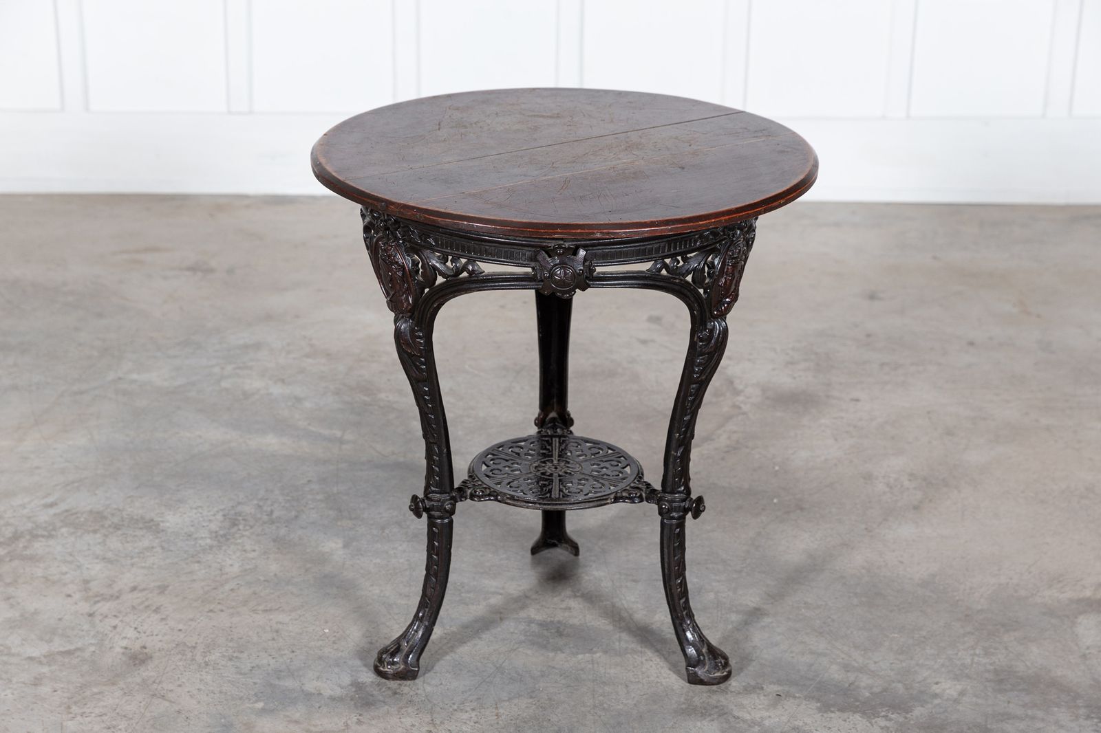 photo for sale 19thc English Coalbrookdale Iron & Mahogany Tavern Table