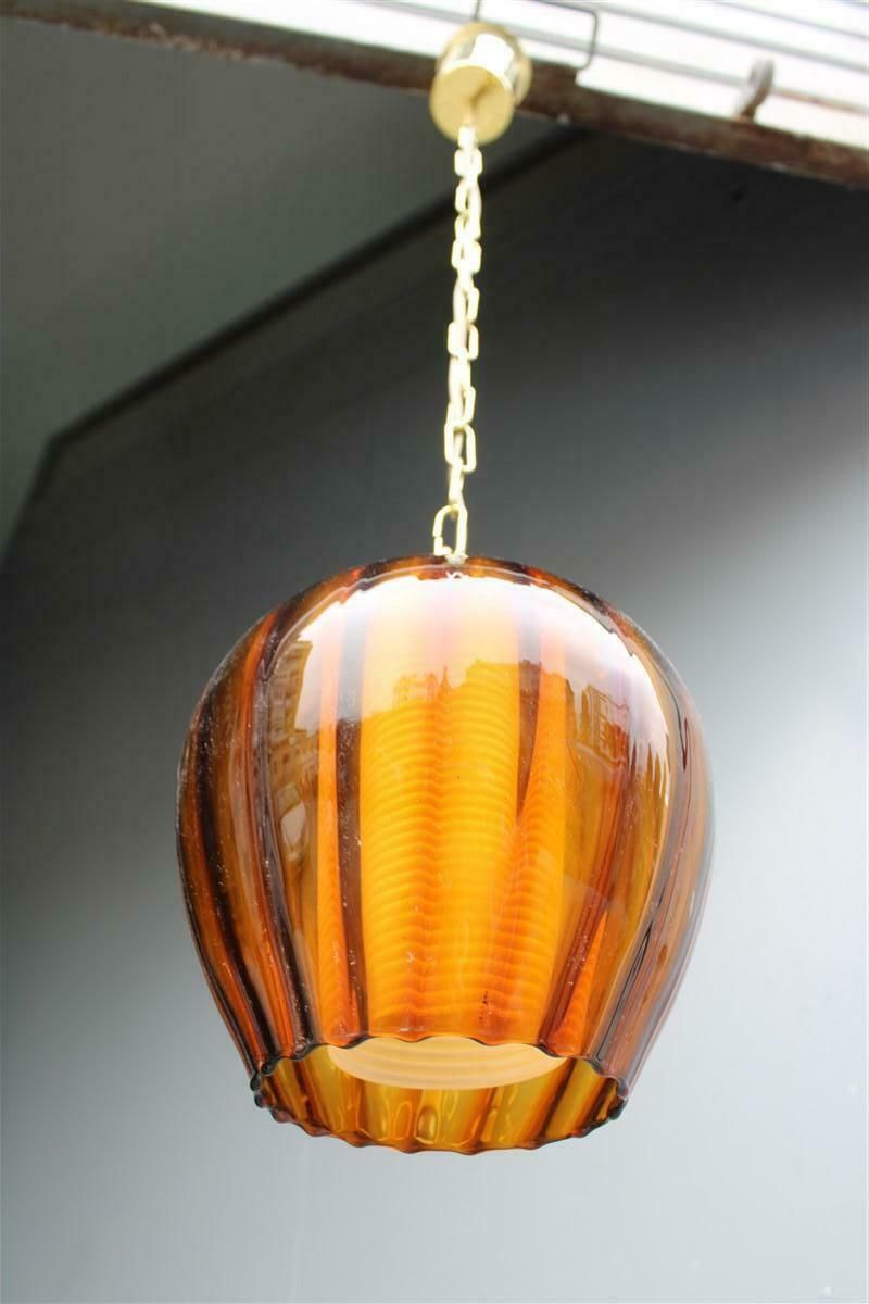 Lantern Murano Glass Brass Part Italian Design 1950s Pumpkin Seguso photo vintage