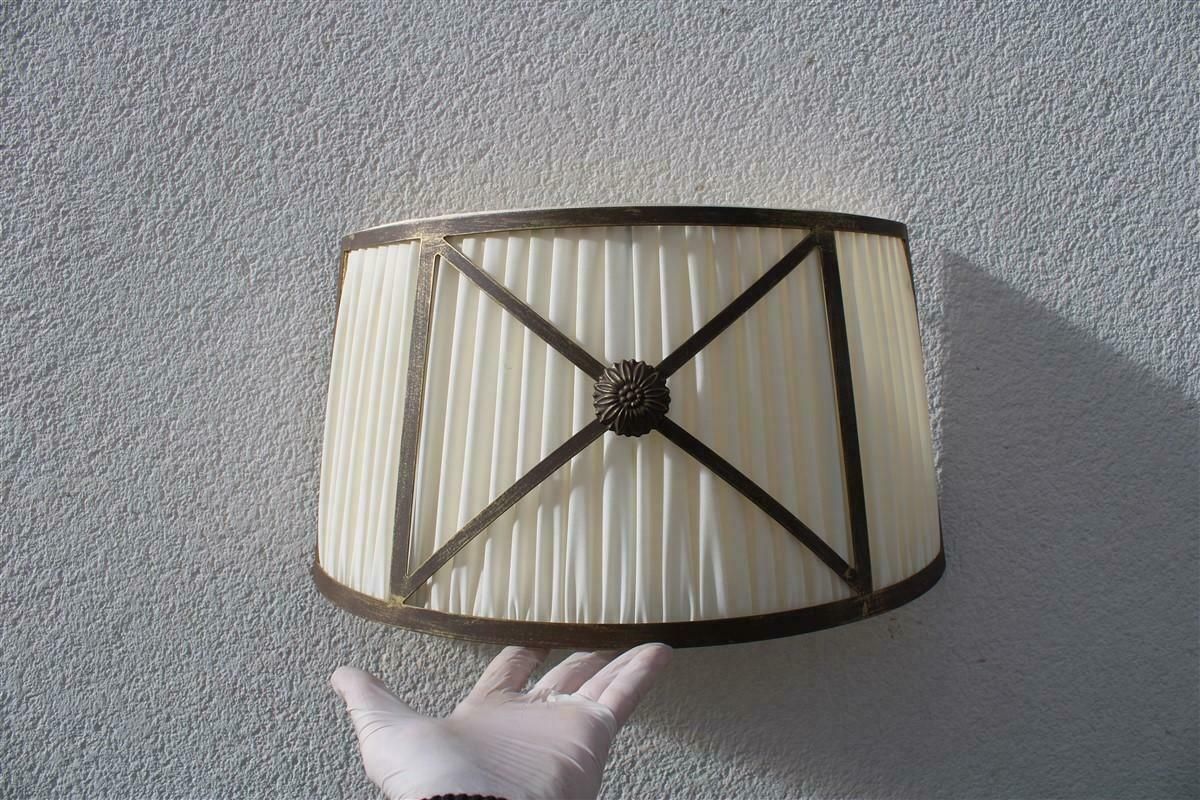 Classic Pair Of Curved Wall Lamps In Silk And Brass Parts 1970s Italy photo vintage