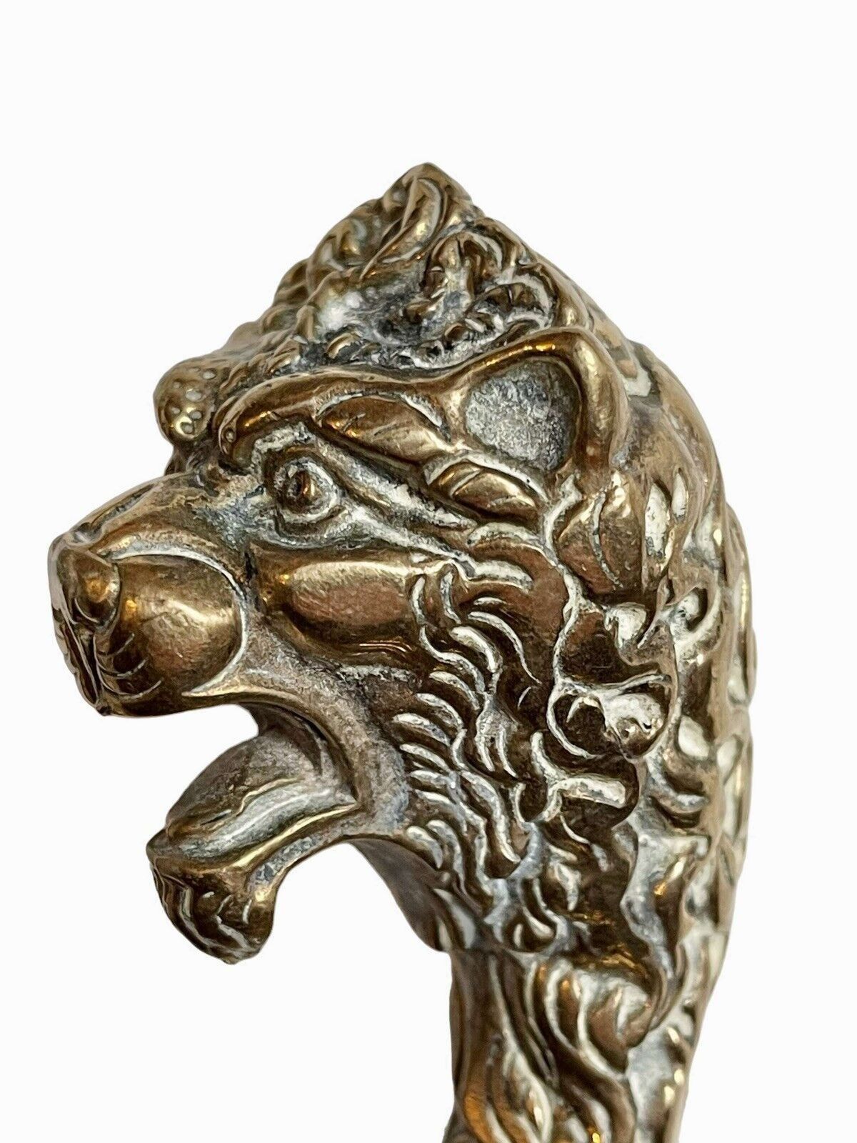 A Set Of Brass Lion Head Fire Irons photo vintage