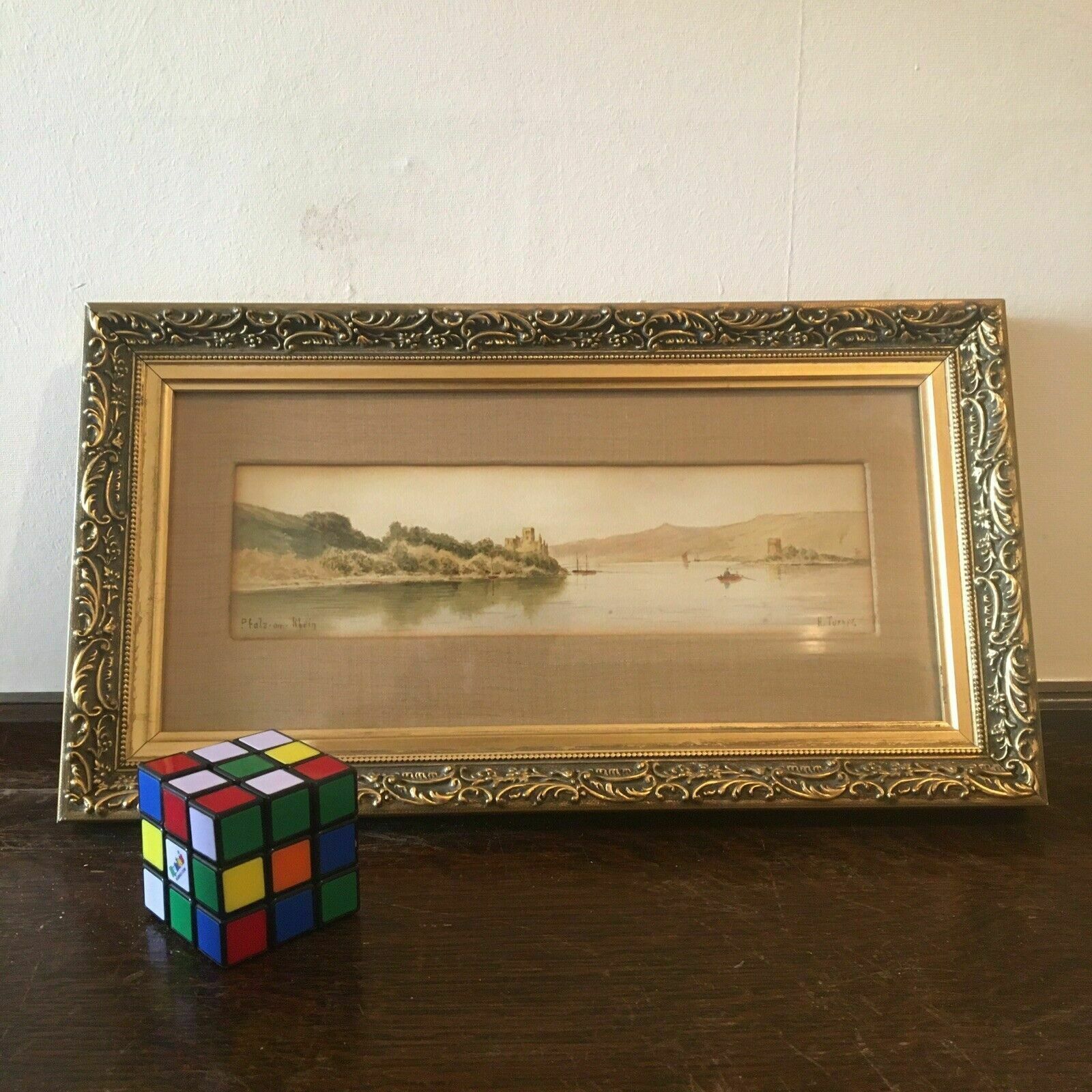 photo for sale Charles Henry Turner Antique Watercolour Landscape Painting 1880s Rhein Framed