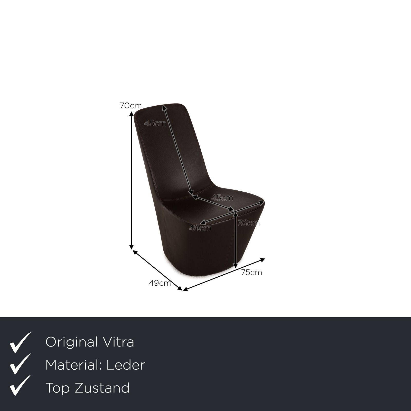 Fauteuil Vitra Monopod en cuir brun foncé photo furniture