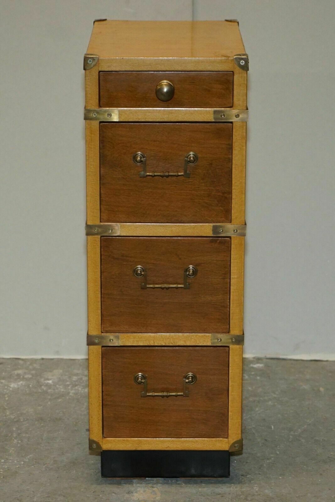Pair Of Tall Slim Vintage Military Campaign Side End Lamp Wine Table Drawers photo for sale