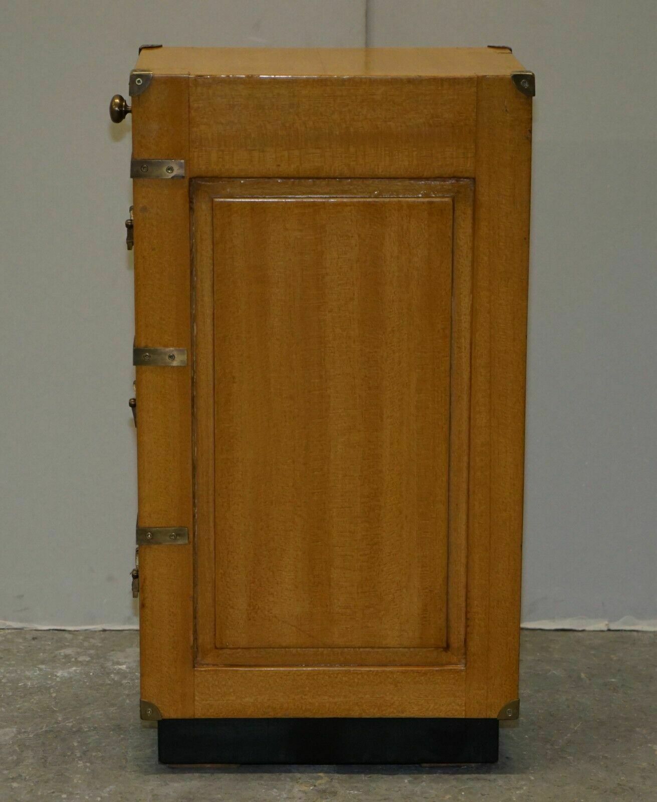 Furniture Pair Of Tall Slim Vintage Military Campaign Side End Lamp Wine Table Drawers photo