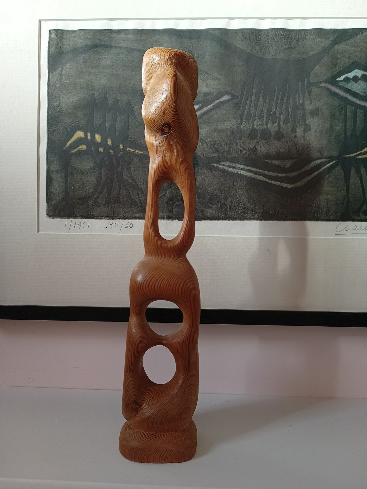 Set Of 4 Mcm Carved Wooden Sculptures Signed And Dated By Artist British 1970s Brian Wilsher Style photo vinterior