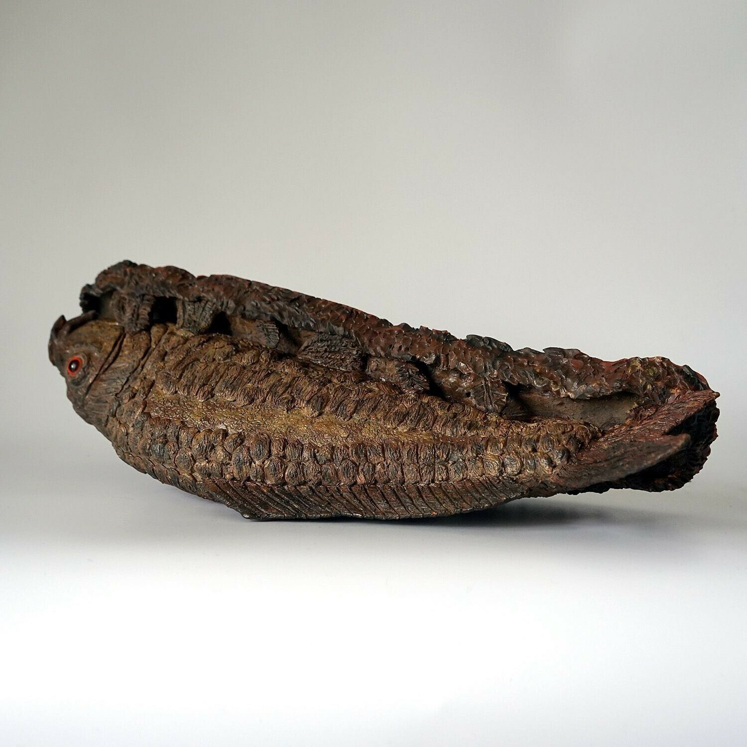 Art Large Antique Glazed Studio Pottery Ceramic Fish Sculpture, C. 1900 Terracotta Figure photo