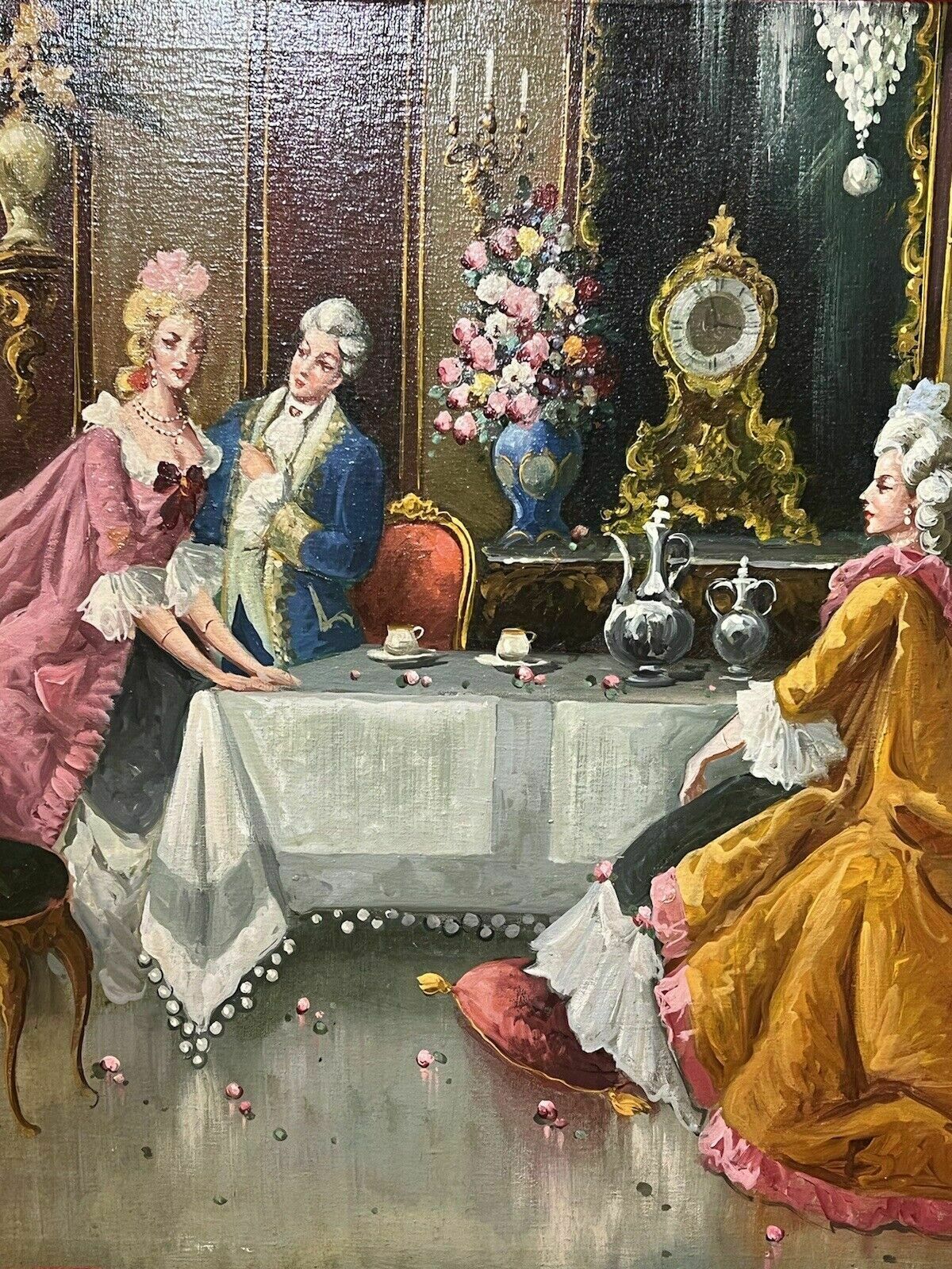 20th Century Rococo Style 'Soirée At Versailles' Oil Painting Signed A Zavaga photo vinterior