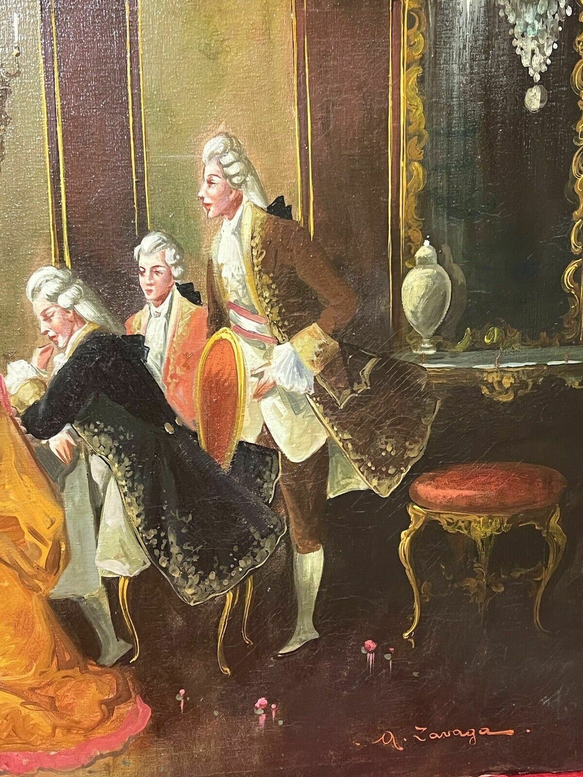 695.0 20th Century Rococo Style 'Soirée At Versailles' Oil Painting Signed A Zavaga photo